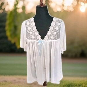 Vanity Fair 60s Vintage Babydoll Nightgown Lace Blue Bow. Made In USA. Excellent